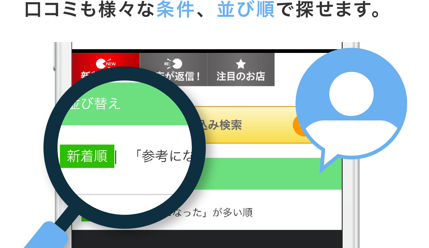 口コミも様々な条件、並び順で探せます。